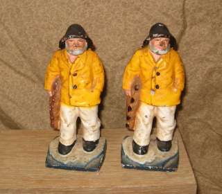 Pr Old or Antique Cast Iron Fisherman Bookends Nautical  