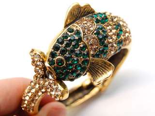   Emerald Topaz Crystal Rhinestone Koi Fish Cuff Bangle Bracelet  