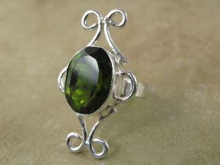 silver ring ( size 6.5 ) @@_ dark green peridot quartz *_@@  