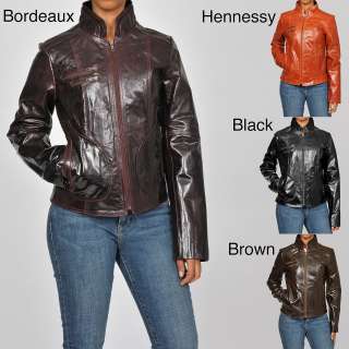 Knoles & Carter Womens Leather Double Collar Scuba Jacket  Overstock 