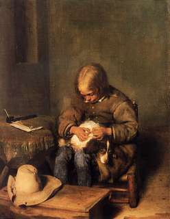 BOY CARING FOR HIS DOG DUTCH BORCH REPRO PAPER CANVAS  