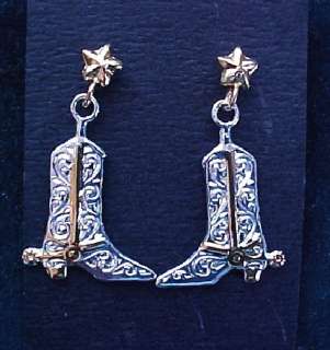 Western cowgirl boots and spurs silver gold dangle earrings  