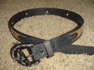   Nocona Black & Brown Longhorn Barbed Wire Genuine Leather Belt  