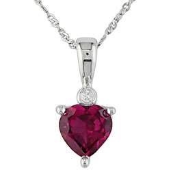 10k White Gold Created Ruby Heart Diamond Necklace  Overstock