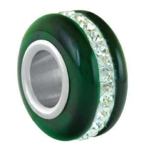  7mm Emerald with Clear Inner Rhinestones Large Hole Bead 