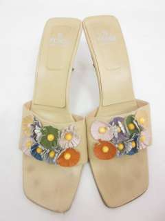 FENDI Beinge Floral Detail Leather Slides Shoes 8.5  