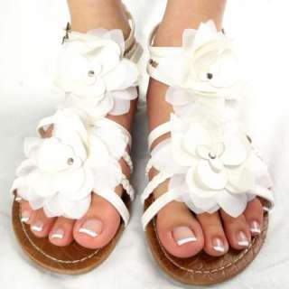 Flower Ankle Strap Flat Thong Sandals Size 5 10 White / womens flip 