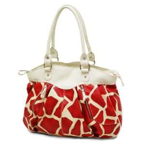  Giraffe Print Designer Large Tote Handbag ~ RED 