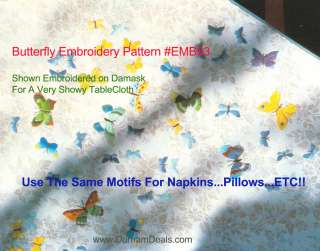 Butterfly Embroidery Damask Tablecloth (PLS READ)#EMB93  