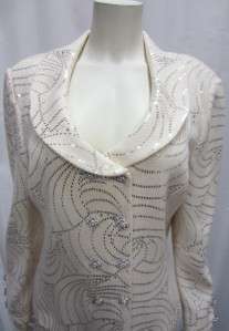 St. John knit ivory skirt & jacket evening suit Sz 12 double breasted 
