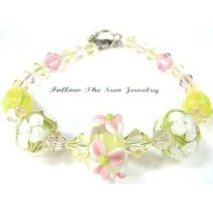  Daffodils Lampwork and Swarovski Crystal Bracelet (NEW 