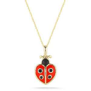  Yellow Gold Black and Red Enamel with Black Diamond Accent Lady Bug 