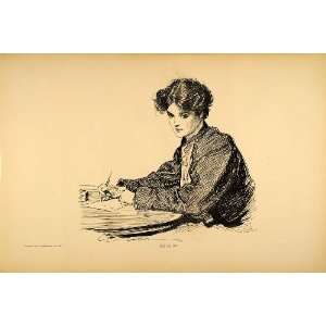  1906 Charles Dana Gibson Girl Writing Letter Pen Print 