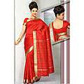 Spicy Red Green Sari Fabric with Golden Border (India 