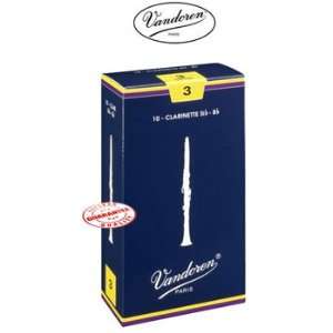  VANDOREN Bb CLARINET REEDS BOX OF 10   3 Size: Musical 