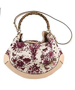 Gucci Floral Canvas Hobo Bag with Bamboo Handle  