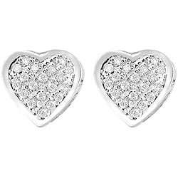   Silver 1/10ct TDW Diamond Heart Earrings (H I. I2 I3)  Overstock