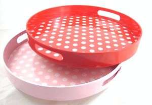 Present Time Melamine 15 Serving Tray w/Handles   Dots  