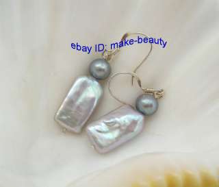 stunning big 16mm gray baroque freshwater pearl dangle earrings  