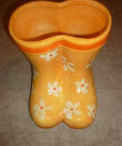 Flower Vase   Golden Yellow Porcelain Rain Boots, Collector Piece 