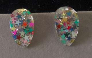 Vintage Lucite Confetti Stars Clip Earrings  