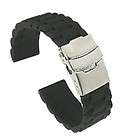 BLACK SILICONE RUBBER WATCH BAND STRAP W/DEPLOYMENT BUCKLE 22mm