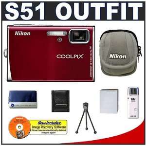  Nikon Coolpix S51 8.1 Megapixel Digital Camera (Red) with 