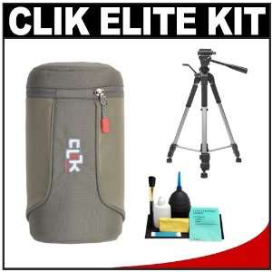  Clik Elite Large Lens Pouch (Gray) + Tripod with Carrying 