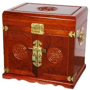  Rosewood Oriental Jewelry Box with Five Drawers  H 