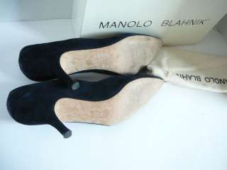 AUTH MANOLO BLAHNIK BIANCO SUEDE NAVY &RED SHOES 39 1/2  