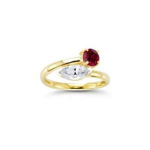  0.81 Cts White Sapphire & 0.70 Cts Ruby Ring in 14K Yellow 