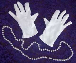CHILDRENS WHITE GLOVES FAUX 33 PEARLS SET DRESS UP GIRLS TEA PARTY 