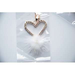  Heart with White Fur Rhinestone Ladies Sweater Necklace 