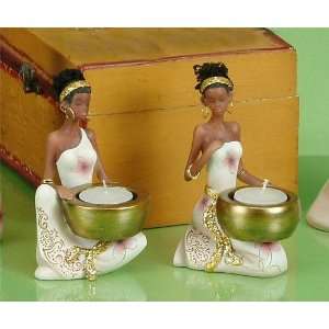  African American Women Sitting Tea Light Holder: Home 
