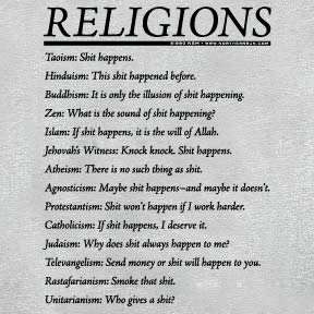 RELIGIONS SH*T HAPPENS Funny 100% Cotton T Shirt  