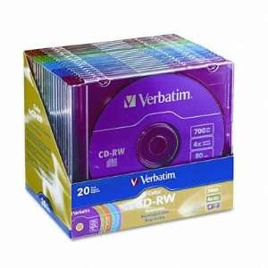 Verbatim CD RW Discs 700MB/80min 4x Slim Jewel Cases Assorted Colors 