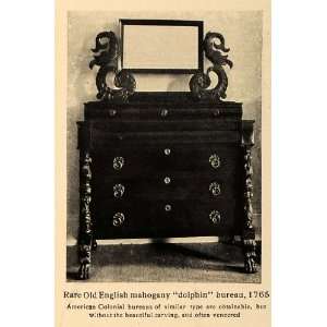  1906 Print Rare English Mahogany Dolphin Bureau 1765 
