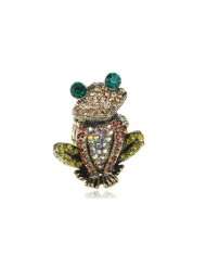 Antique Gold Tone Red Yellow Topaz Crystal Rhinestone Curious Frog 