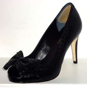 Cole Haan Rockabilly Pin Up Leather Embossed Paisley Bow Peep Toe Pump 