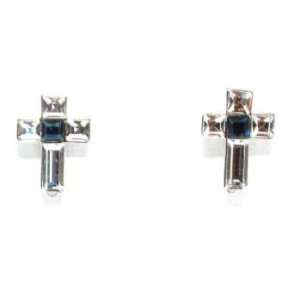  Fashion Clear & Blue CZ Cross Stud Earrings: Jewelry