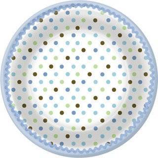  Blue Polka Dot Baby Shower Dessert Plates (8 pc): Toys 