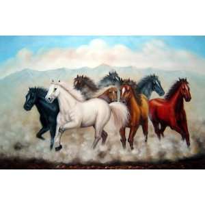  Eight Running Mustang Horses Oil Painting 24 x 36 inches 