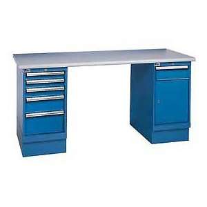  72x30 Square Plastic Pedestal Workbench With 5 Drawers 