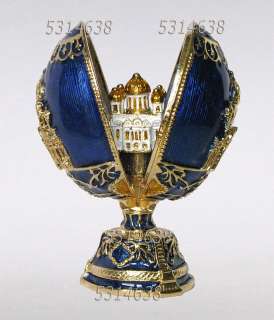 Russian Faberge Blue Enameled Egg with Church E7  