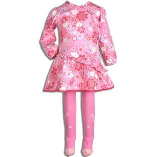  Fleurs Interlock Knit Floral Dress and Matching Tights, Azalea Pink