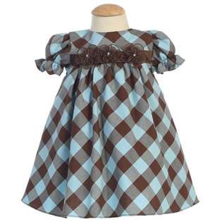 Lito Baby Girls Brown Blue Gingham Babydoll Easter Dress 3 6M at  