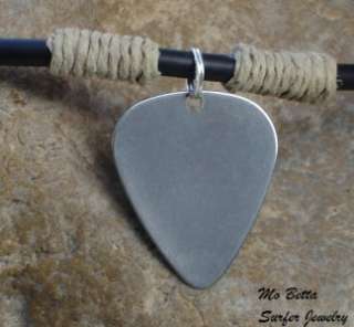 Stainless Steel Guitar Pick Silicone Cord Surfer Necklace GP021  