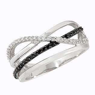 cttw Black and White Diamond Swirl Ring. 10K White Gold  Jewelry 