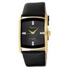  Swarovski Crystal Accented Gold Tone Black Leather Strap Watch