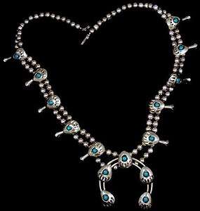   Navajo Style Faux Turquoise Bear Paw Squash Blossom Naja Necklace